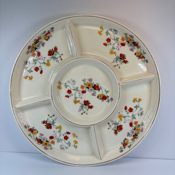 Vintage Japanese Mikori Ware Porcelain 5 Part Divided Tray Floral Design w/ Case - Picture 5 of 10